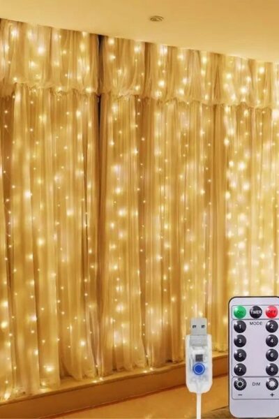 LED USB užuolaida - girlianda, Šiltai balta