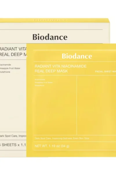 BIODANCE Radiant Vita Niacinamide Real Deep Mask hidrogelinė veido kaukė, 4vnt