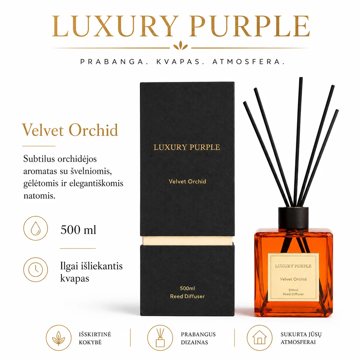 „Luxury Purple“ Velvet Orchid namų kvapas 500 ml - Image 2