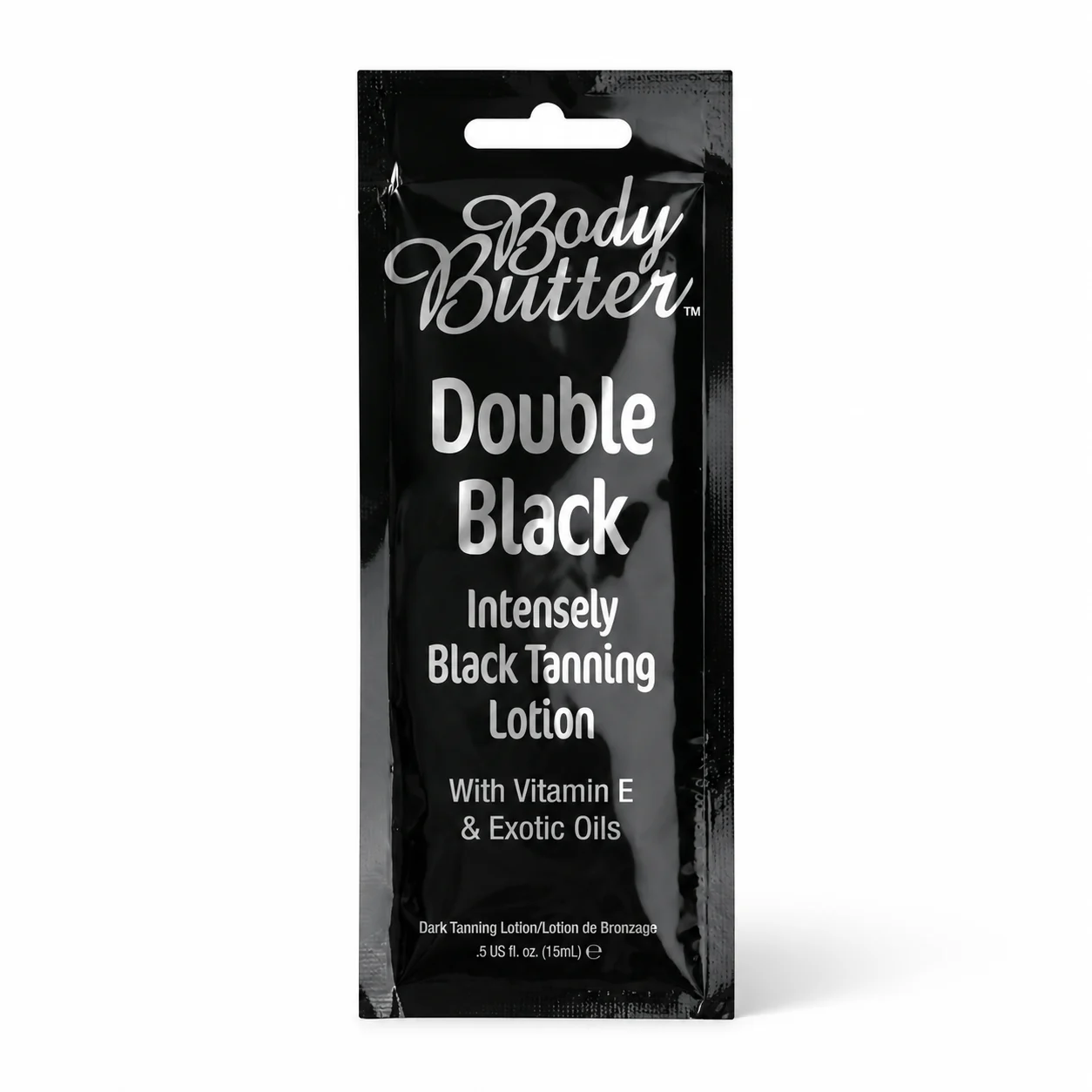 Body Butter „Double Black“ intensyvaus įdegio losjonas su bronzantais, 15ml