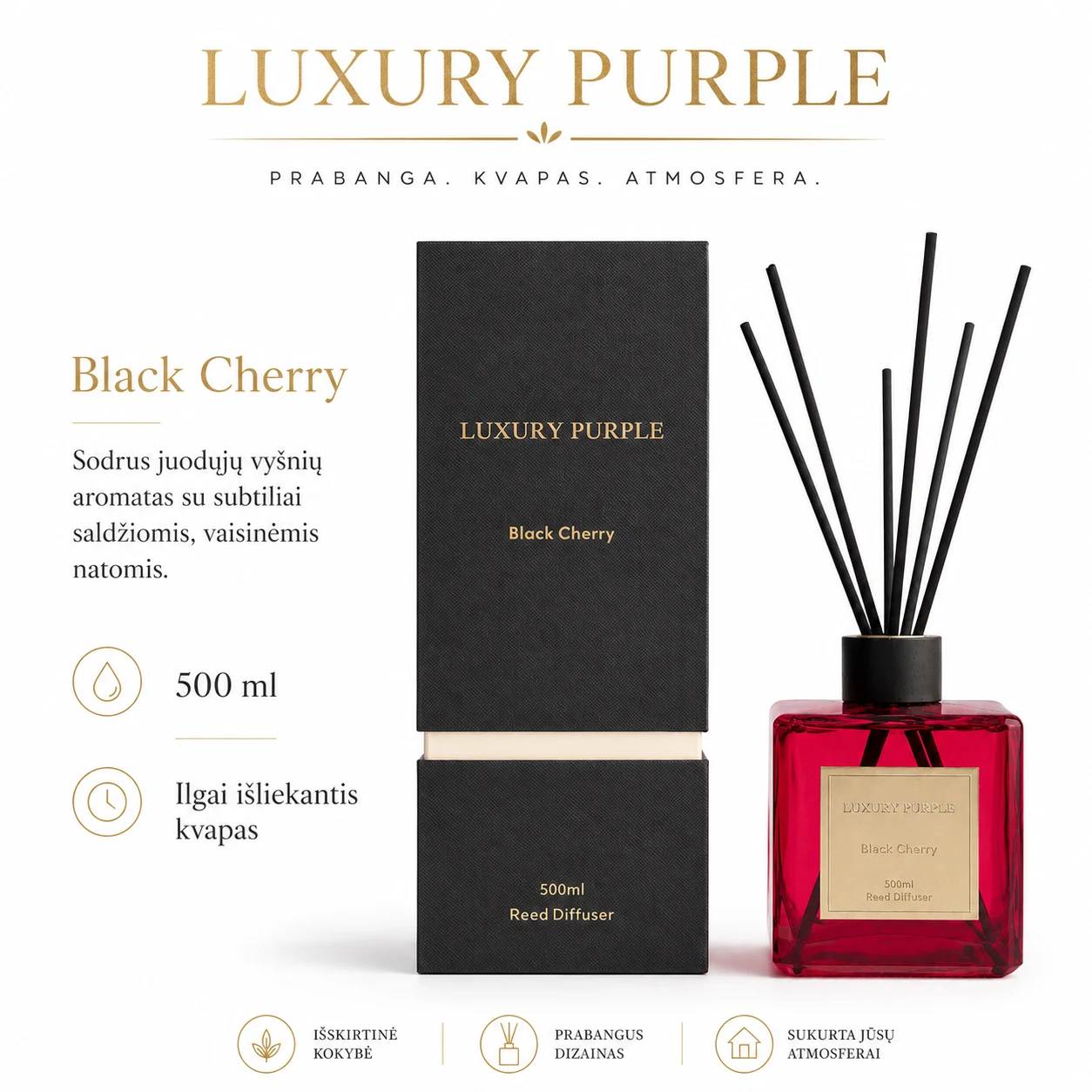 „Luxury Purple“ Black Cherry namų kvapas 500 ml - Image 2